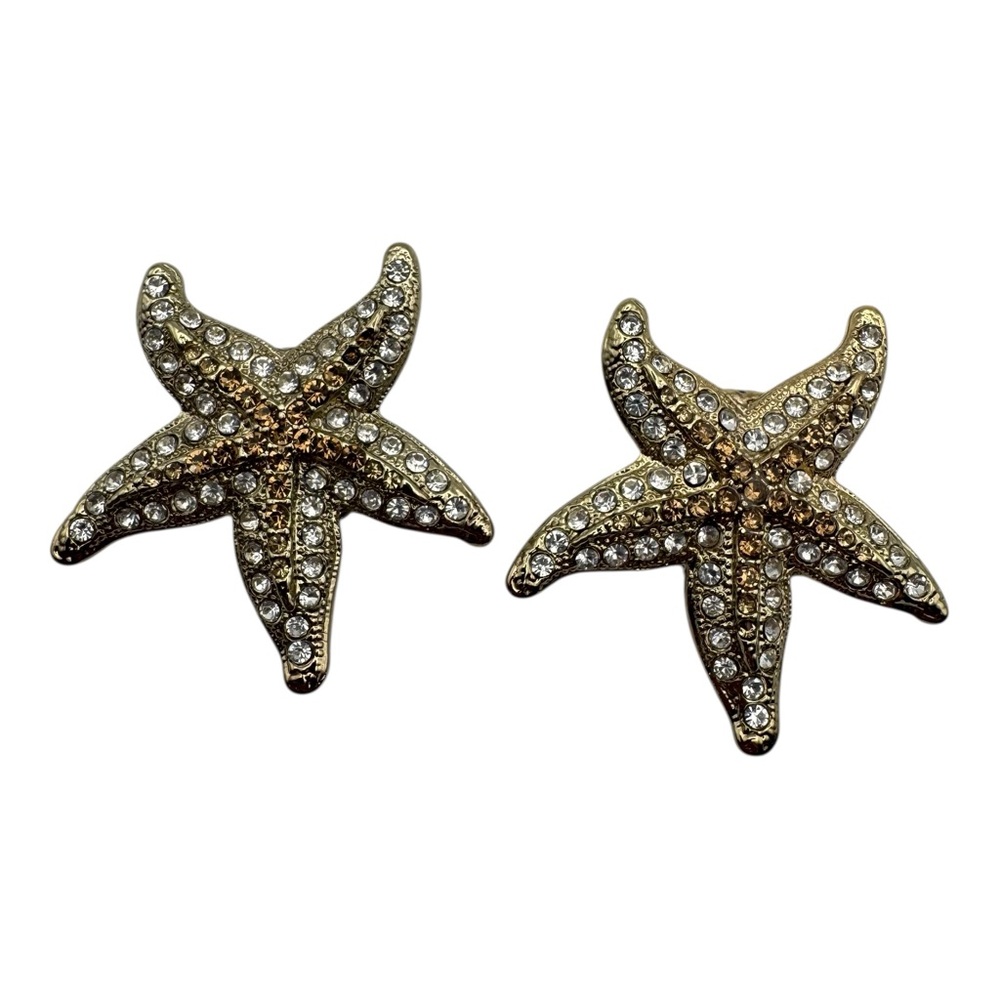 Vintage S.A.S.S. Starfish Shoe Clips Gold Tone with Rhinestones Nautical‎ Beach